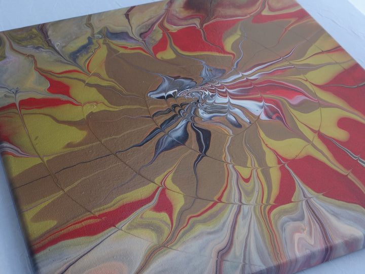 Angled shot of Gold Burst, emphasizing the metallic depth and dynamic movement of colors.