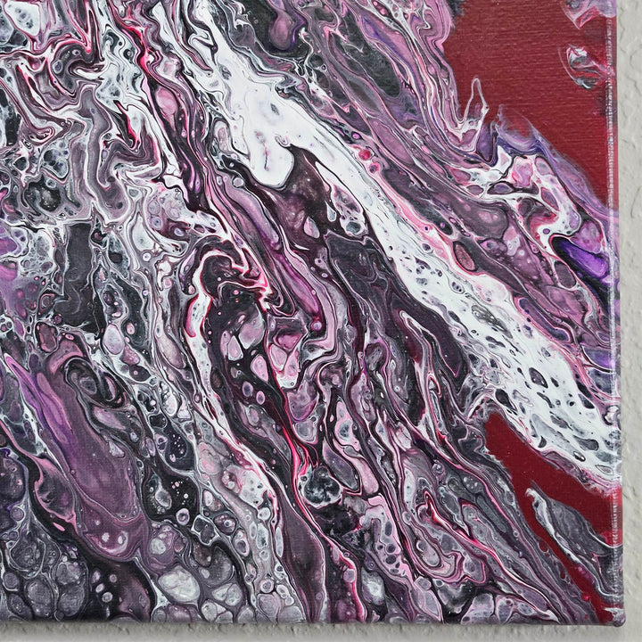 Lower right corner of Swirly Cells painting displaying intricate lacing effects and swirling abstract movement.